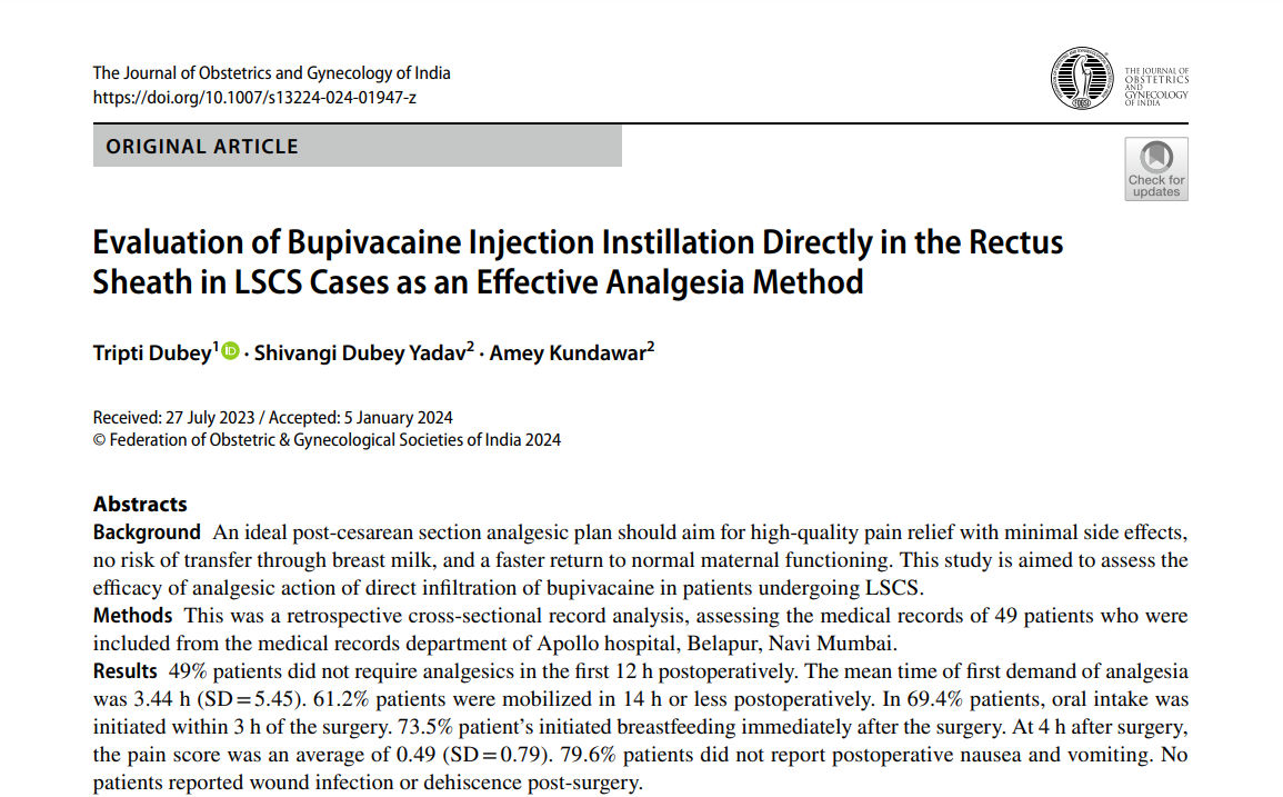 Evaluation of Bupivacaine Injection Instillation Directly in the Rectus Sheath in LSCS Cases as an Efective Analgesia Method