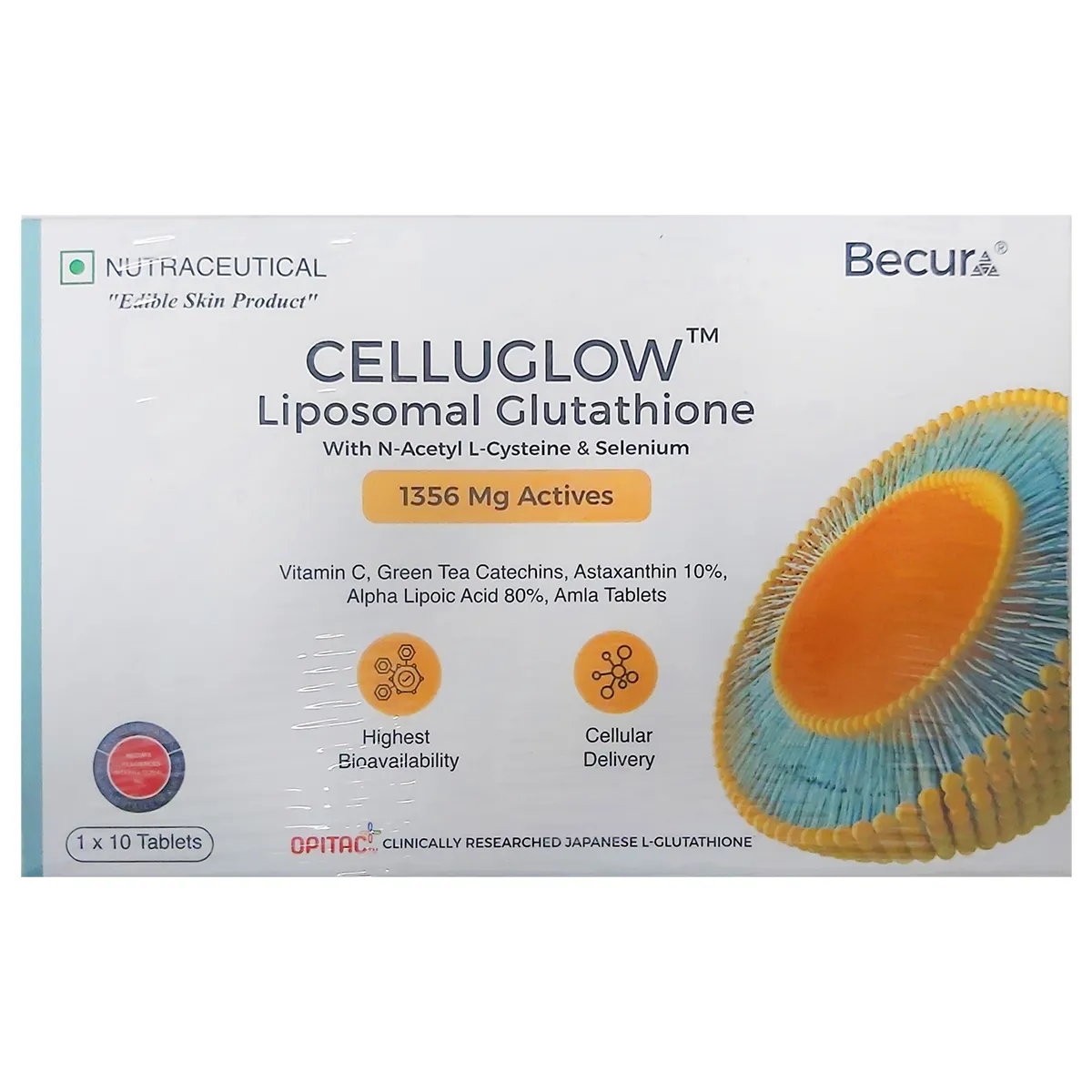 Buy Becura Celluglow Liposomal Glutathione 1356mg, 10 Tablets | 19 Minutes Delivery