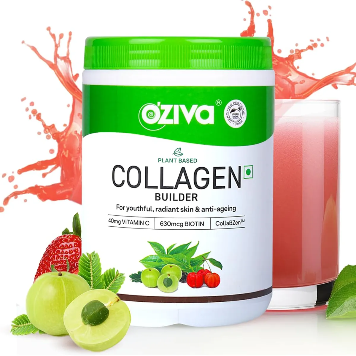 OZiva Vegan Collagen Powder for Skin, Hair & Nails, 200gm | Plant-Based Collagen Peptides Supplement for Men & Women