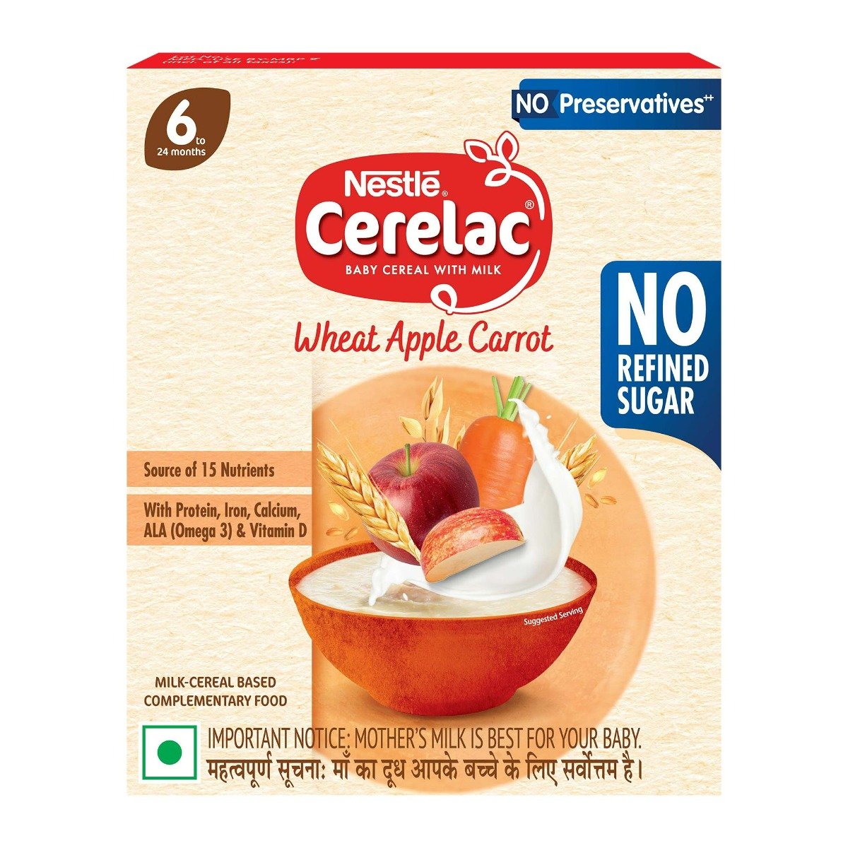 CERELAC Baby Food Cereal | No Refined Sugar | No Preservatives | Wheat Apple Carrot for 6 to 24 Months Baby | Omega 3 Iron Protein Calcium Vitamin D for Babies | Instant Baby Food Cereal | 300 gm, Pack of 1 CERELAC Baby Food Cereal | No Refined Sugar | No Preservatives | Wheat Apple Carrot for 6 to 24 Months Baby | Omega 3 Iron Protein Calcium Vitamin D for Babies | Instant Baby Food Cereal | 300 gm, Pack of 1