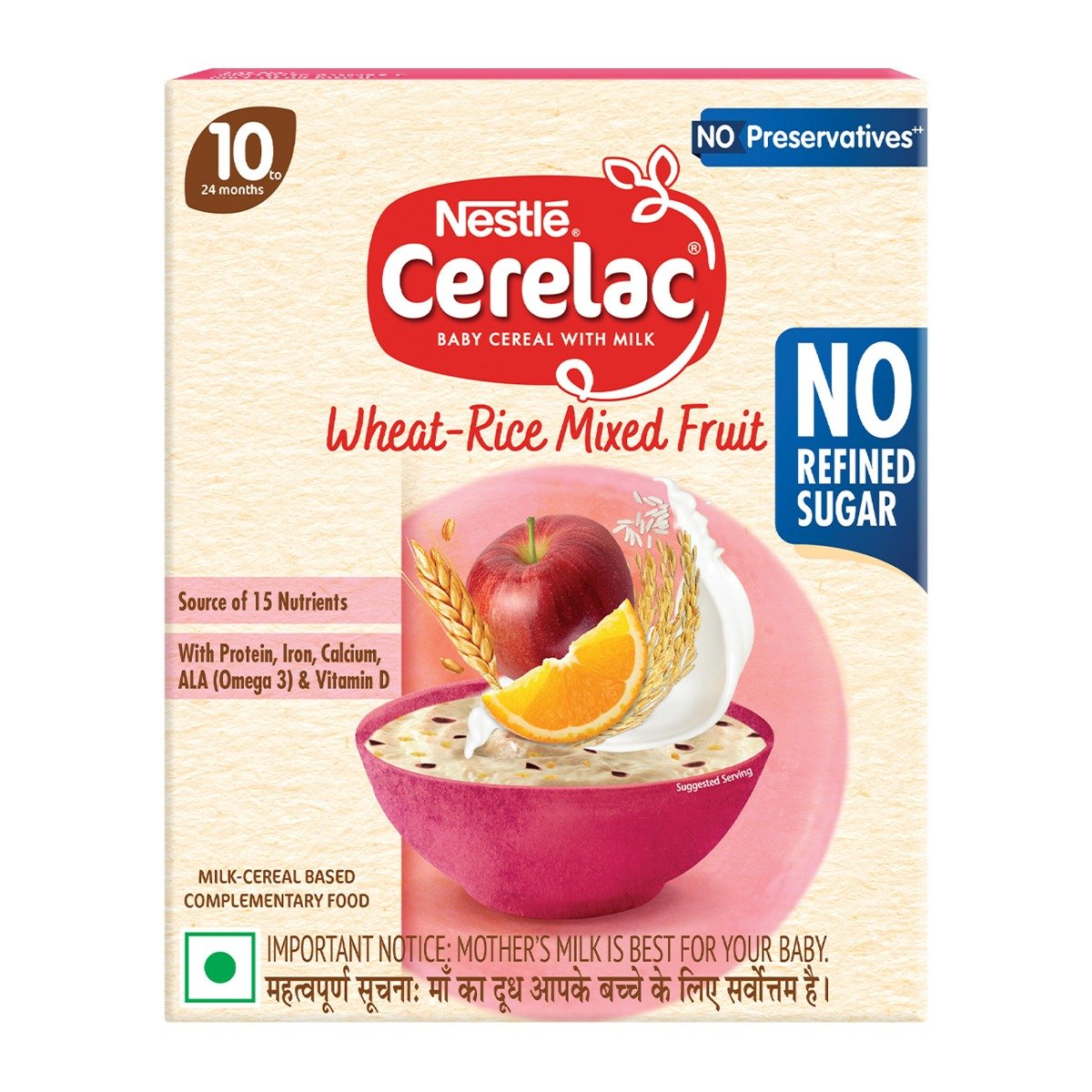 CERELAC Baby Food Cereal | No Refined Sugar | No Preservatives | Wheat Rice Mixed Fruit for 10 to 24 Months Baby | Omega 3 Iron Protein Calcium Vitamin D for Babies | Instant Baby Food Cereal | 300 gm, Pack of 1 CERELAC Baby Food Cereal | No Refined Sugar | No Preservatives | Wheat Rice Mixed Fruit for 10 to 24 Months Baby | Omega 3 Iron Protein Calcium Vitamin D for Babies | Instant Baby Food Cereal | 300 gm, Pack of 1