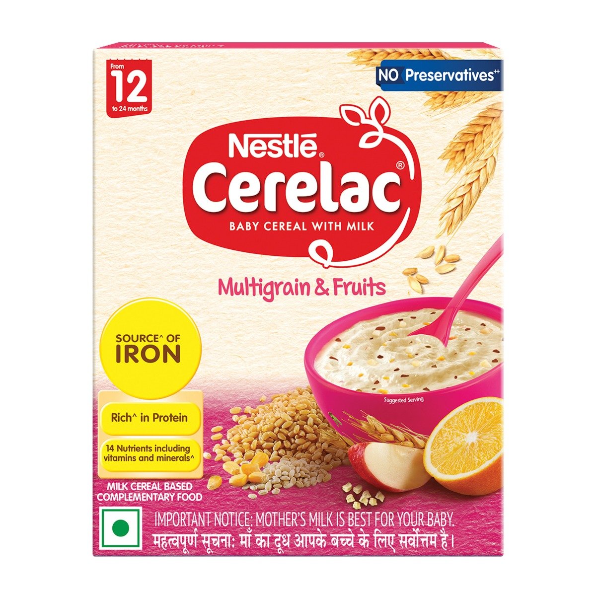 CERELAC Baby Food Cereal | No Preservatives | Multigrain & Fruits for 12 to 24 Months Baby | Source of Iron & Protein | Instant Baby Food Cereal | 300 gm, Pack of 1 CERELAC Baby Food Cereal | No Preservatives | Multigrain & Fruits for 12 to 24 Months Baby | Source of Iron & Protein | Instant Baby Food Cereal | 300 gm, Pack of 1