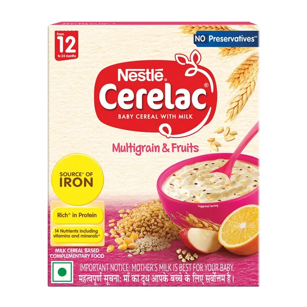CERELAC Baby Food Cereal | No Preservatives | Multigrain &amp; Fruits for 12 to 24 Months Baby | Source of Iron &amp; Protein | Instant Baby Food Cereal | 300 gm, Pack of 1