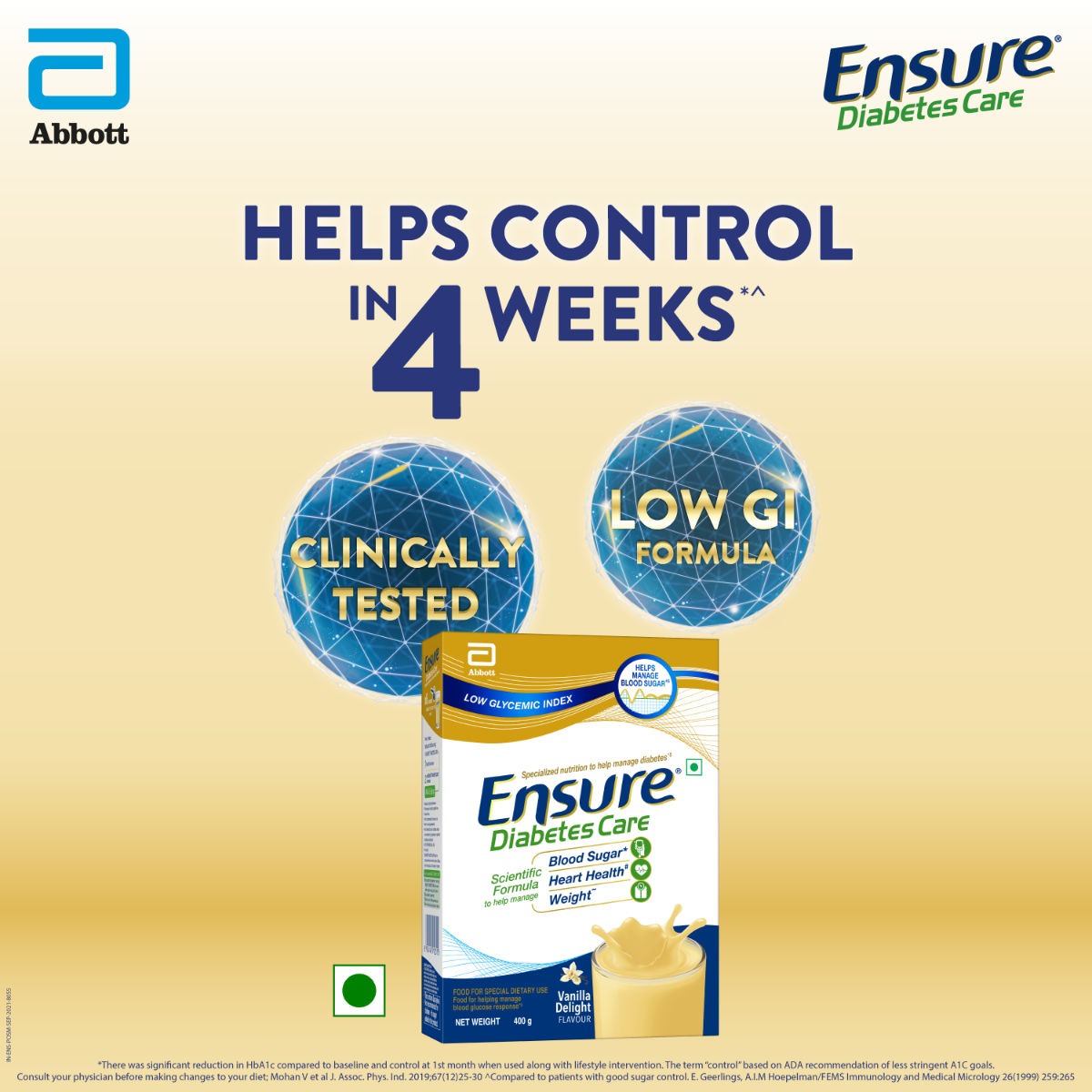 Ensure Diabetes Care Vanilla Delight Flavour Powder for Adults, 2 kg