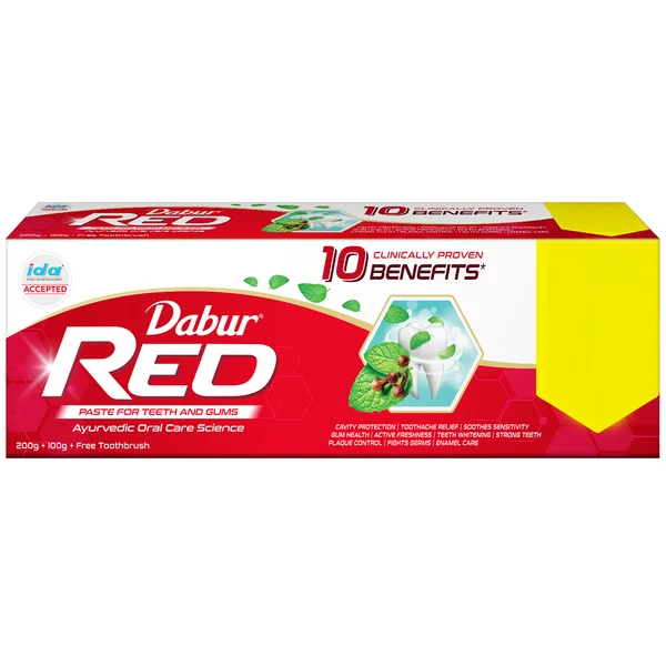 Dabur Red Toothpaste Combo Pack, 300 gm (200+100 gm + Free Toothbrush), Pack of 1