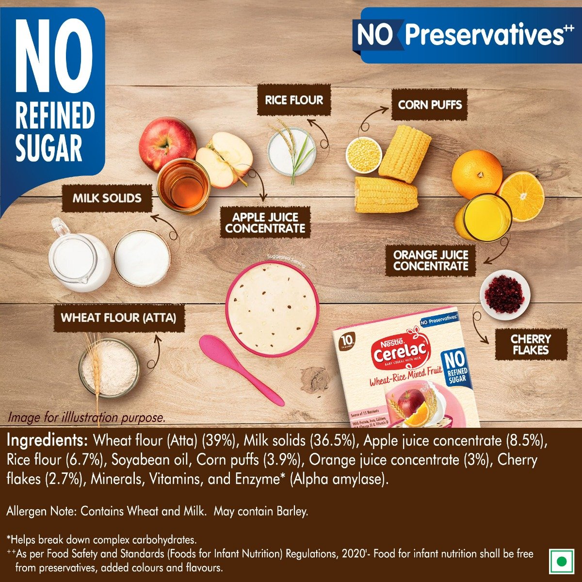 CERELAC Baby Food Cereal | No Refined Sugar | No Preservatives | Wheat Rice Mixed Fruit for 10 to 24 Months Baby | Omega 3 Iron Protein Calcium Vitamin D for Babies | Instant Baby Food Cereal | 300 gm, Pack of 1 CERELAC Baby Food Cereal | No Refined Sugar | No Preservatives | Wheat Rice Mixed Fruit for 10 to 24 Months Baby | Omega 3 Iron Protein Calcium Vitamin D for Babies | Instant Baby Food Cereal | 300 gm, Pack of 1