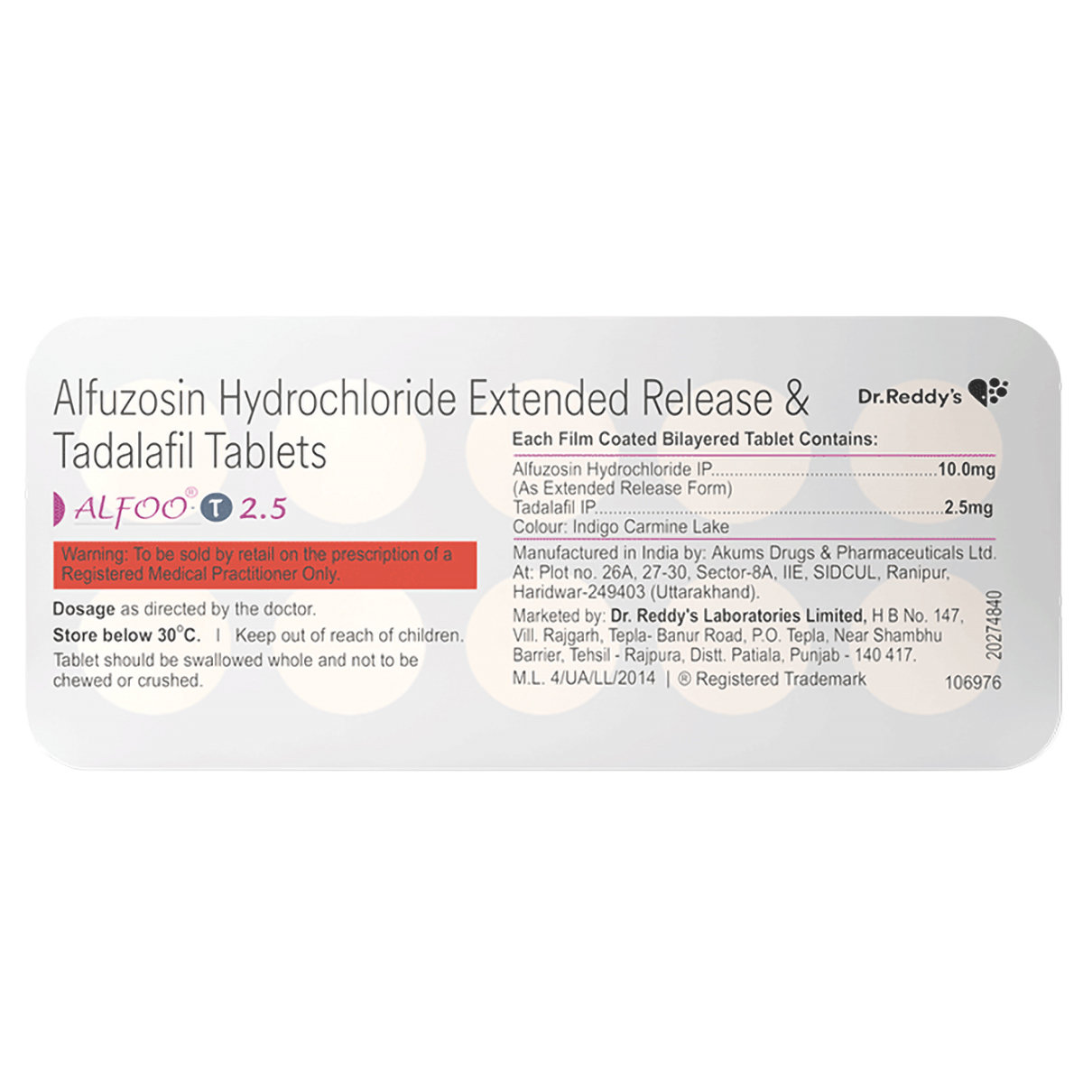 Alfoo-T 2.5 Tablet 10's, Pack of 10 Alfoo-T 2.5 Tablet 10's, Pack of 10