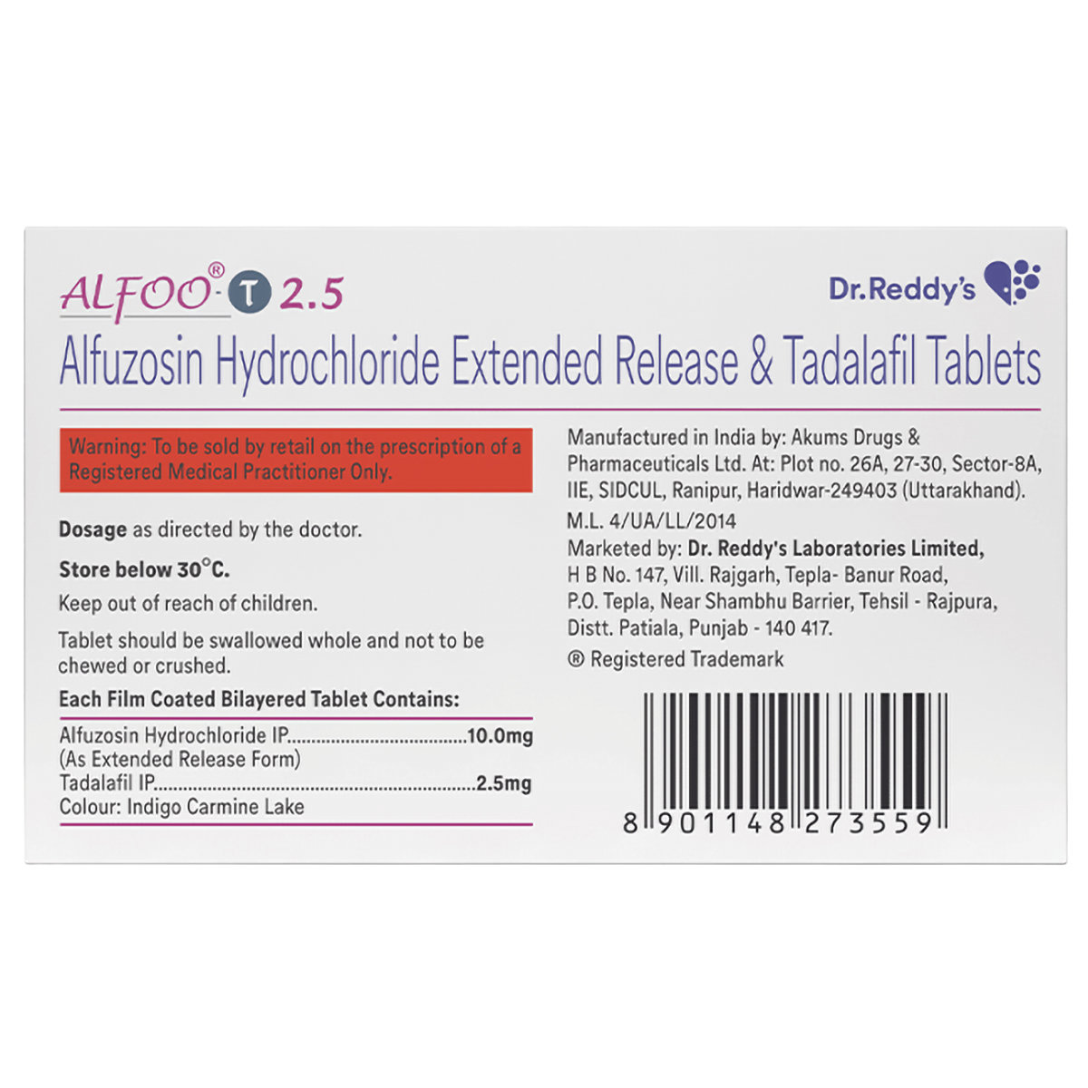 Alfoo-T 2.5 Tablet 10's, Pack of 10 Alfoo-T 2.5 Tablet 10's, Pack of 10
