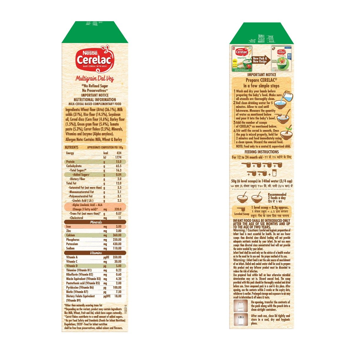 CERELAC Baby Food Cereal | No Refined Sugar | No Preservatives | Multigrain Dal Veg for 12 to 24 Months Baby | Omega 3 Iron Protein Calcium Vitamin D for Babies | Instant Baby Food Cereal | 300 gm, Pack of 1 CERELAC Baby Food Cereal | No Refined Sugar | No Preservatives | Multigrain Dal Veg for 12 to 24 Months Baby | Omega 3 Iron Protein Calcium Vitamin D for Babies | Instant Baby Food Cereal | 300 gm, Pack of 1