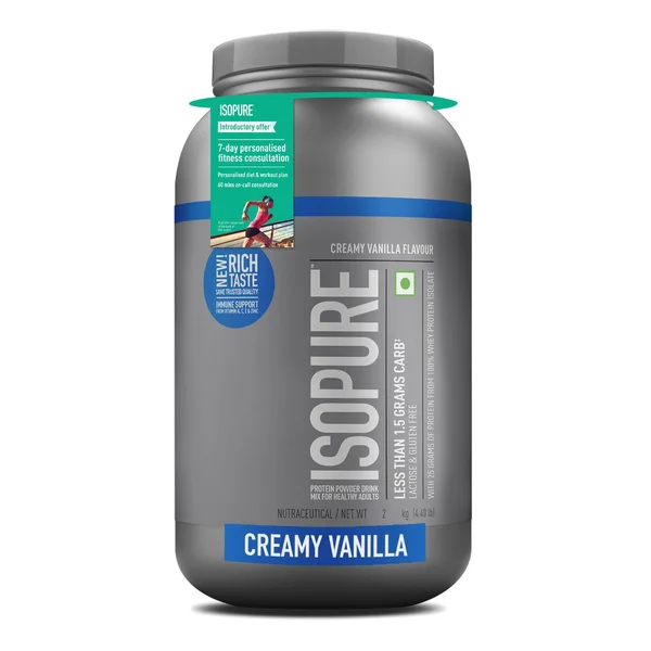 Isopure Less Than 1.5 gm Carbs 100% Whey Protein Isolate Creamy Vanilla Flavour Powder, 4.40 lb