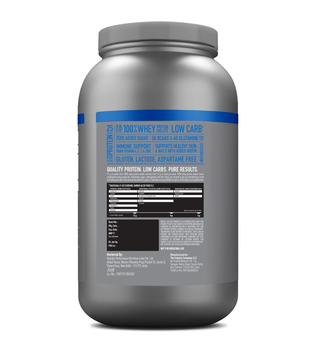 Isopure Less Than 1.5 gm Carbs 100% Whey Protein Isolate Creamy Vanilla Flavour Powder, 4.40 lb, Pack of 1 Isopure Less Than 1.5 gm Carbs 100% Whey Protein Isolate Creamy Vanilla Flavour Powder, 4.40 lb, Pack of 1