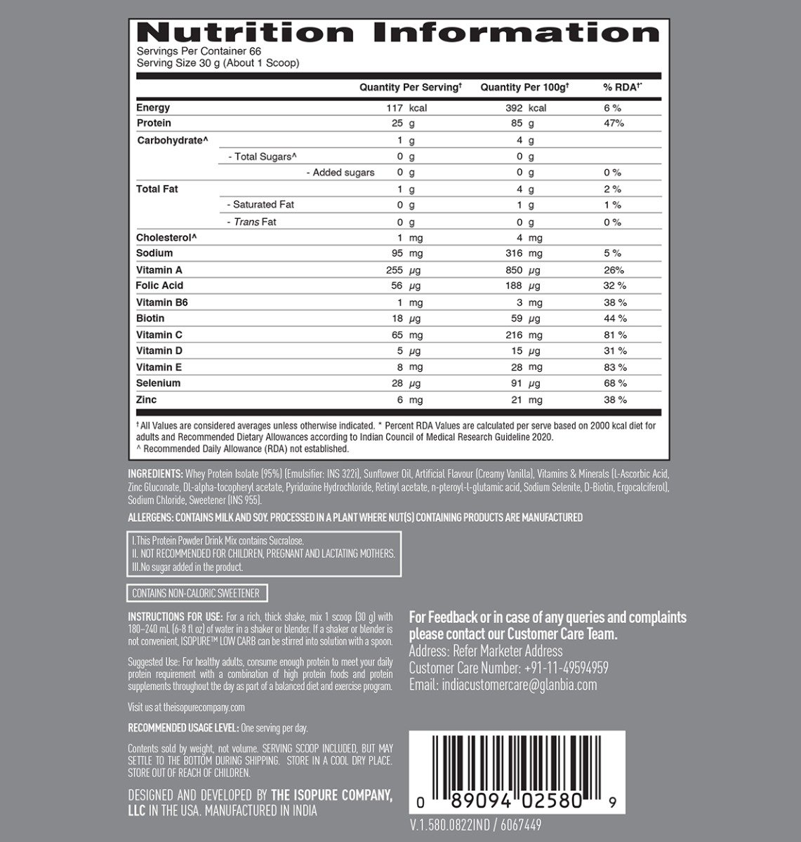 Isopure Less Than 1.5 gm Carbs 100% Whey Protein Isolate Creamy Vanilla Flavour Powder, 4.40 lb, Pack of 1 Isopure Less Than 1.5 gm Carbs 100% Whey Protein Isolate Creamy Vanilla Flavour Powder, 4.40 lb, Pack of 1
