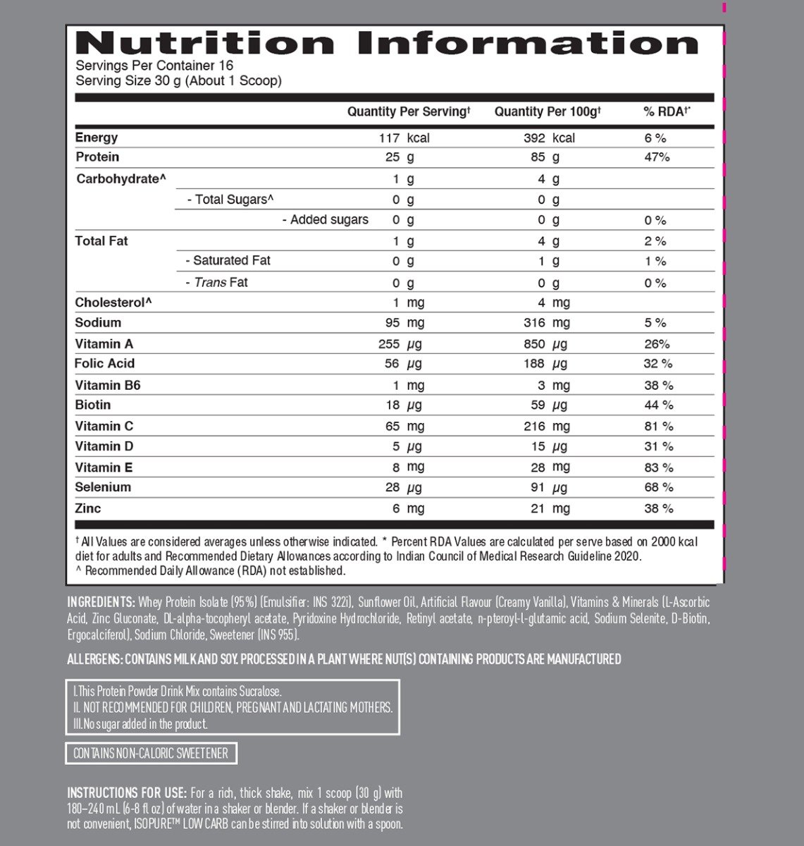 Isopure Less Than 1.5 gm Carb Creamy Vanilla Flavour Protein Powder, 500 gm, Pack of 1 Isopure Less Than 1.5 gm Carb Creamy Vanilla Flavour Protein Powder, 500 gm, Pack of 1