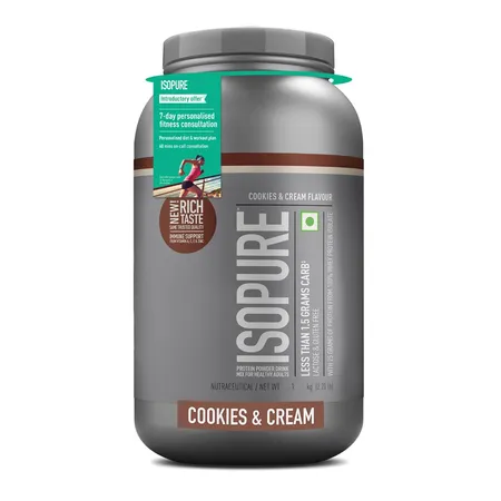 Isopure Less Than 1.5 gm Carbs 100% Whey Protein Isolate Cookies & Cream Flavour Powder, 2.20 lb