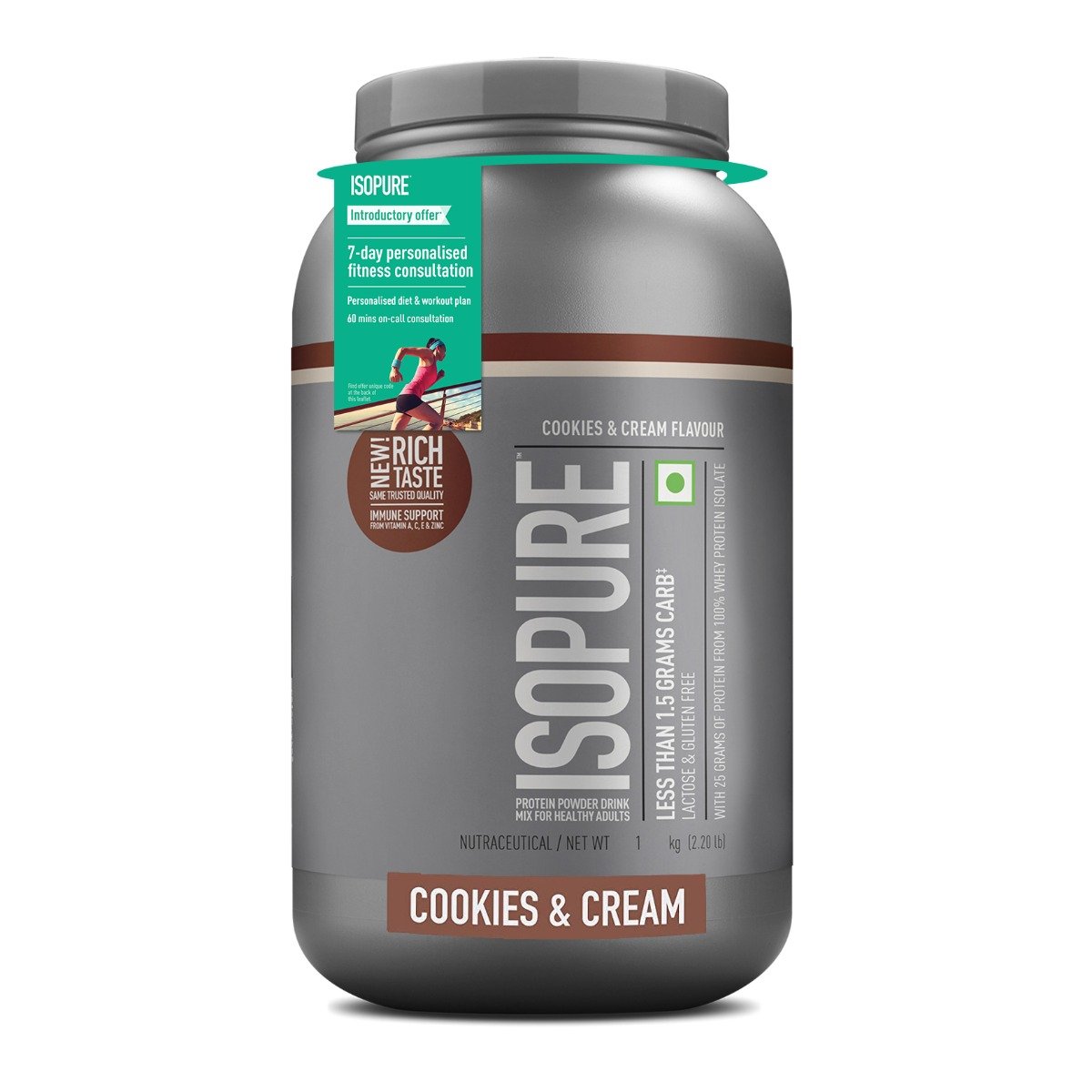 Isopure Less Than 1.5 gm Carbs 100% Whey Protein Isolate Cookies & Cream Flavour Powder, 2.20 lb, Pack of 1 Isopure Less Than 1.5 gm Carbs 100% Whey Protein Isolate Cookies & Cream Flavour Powder, 2.20 lb, Pack of 1