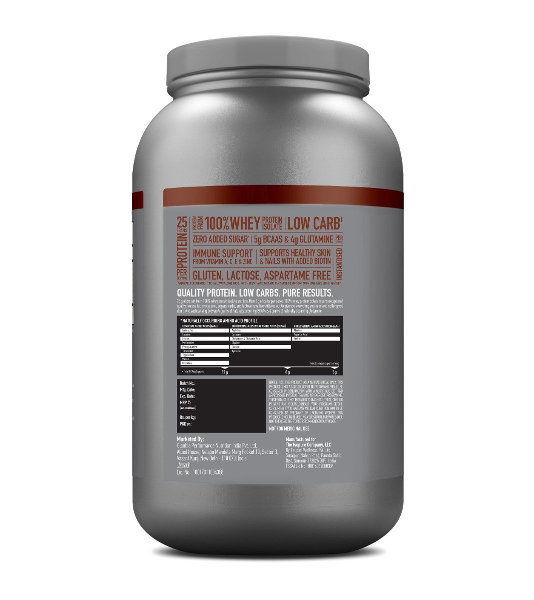 Isopure Low Carb 100% Whey Protein Isolate Dutch Chocolate Flavour Powder, 4.40 lb, Pack of 1 Isopure Low Carb 100% Whey Protein Isolate Dutch Chocolate Flavour Powder, 4.40 lb, Pack of 1