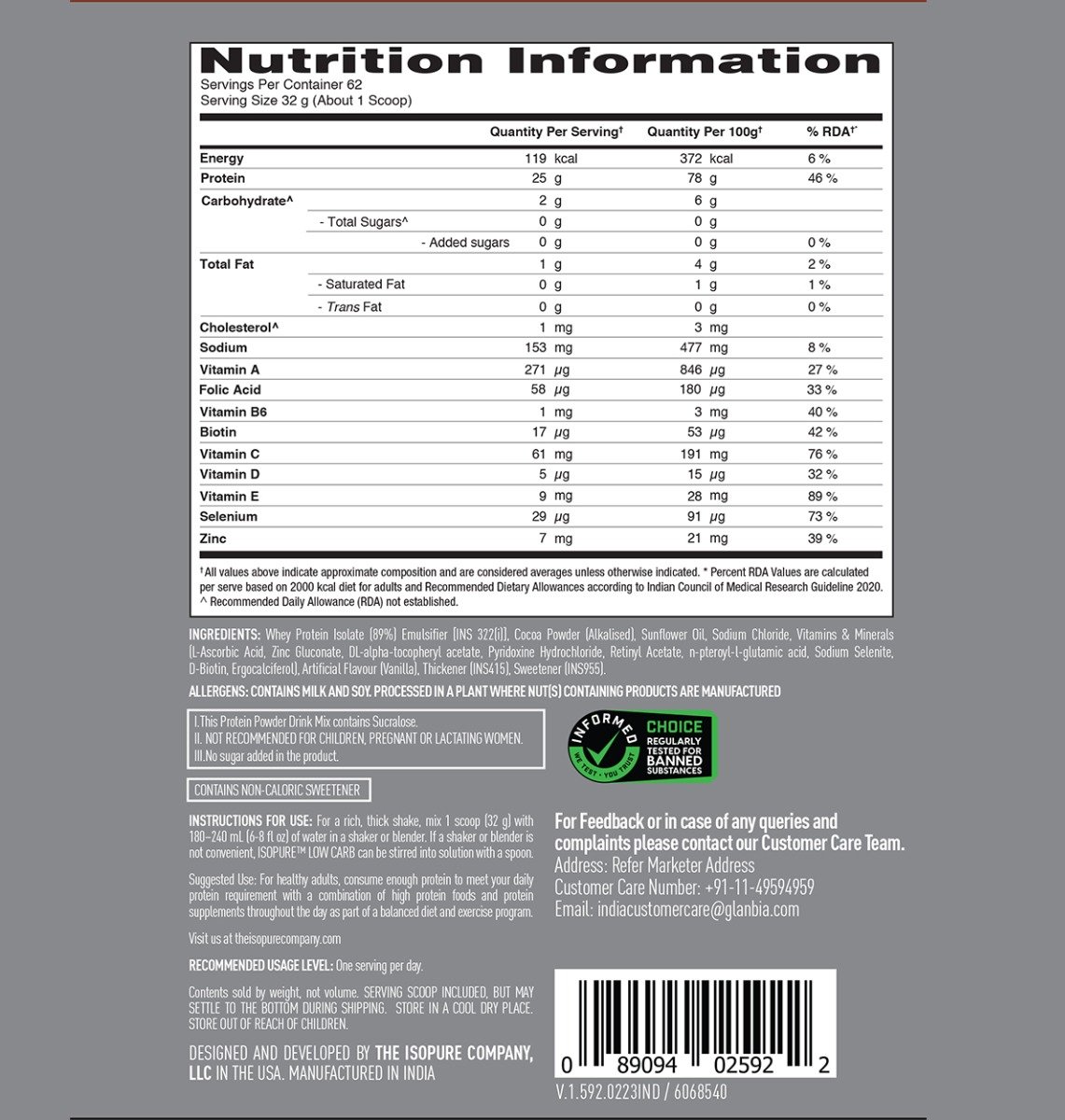 Isopure Low Carb 100% Whey Protein Isolate Dutch Chocolate Flavour Powder, 4.40 lb, Pack of 1 Isopure Low Carb 100% Whey Protein Isolate Dutch Chocolate Flavour Powder, 4.40 lb, Pack of 1