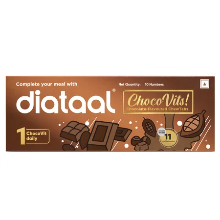 Diataal ChocoVits For Men & Women  10 Chewable Tablets I Chocolate-flavoured Multivitamin ChewTabs I Vitamins A, C, D3, E | For Energy, Immunity, Healthy Skin | Tasty + Healthy