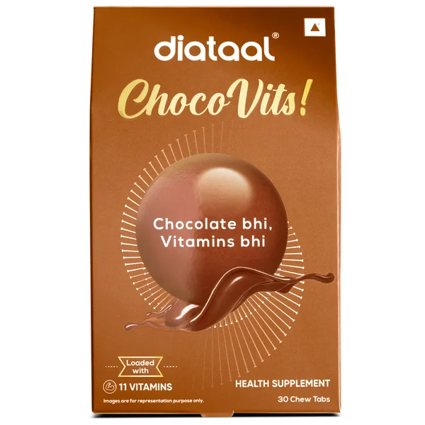 Diataal ChocoVits For Men & Women 30 Chewable Tablets I Chocolate-flavoured Multivitamin ChewTabs I Vitamins A, C, D3, E | For Energy, Immunity, Healthy Skin | Tasty + Healthy