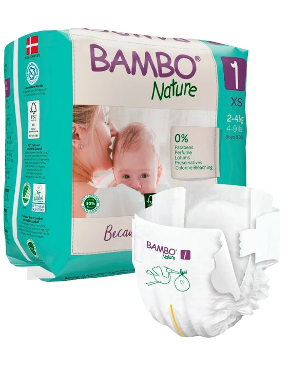 Bambo Nature Tape Diapers XS, 22 Count