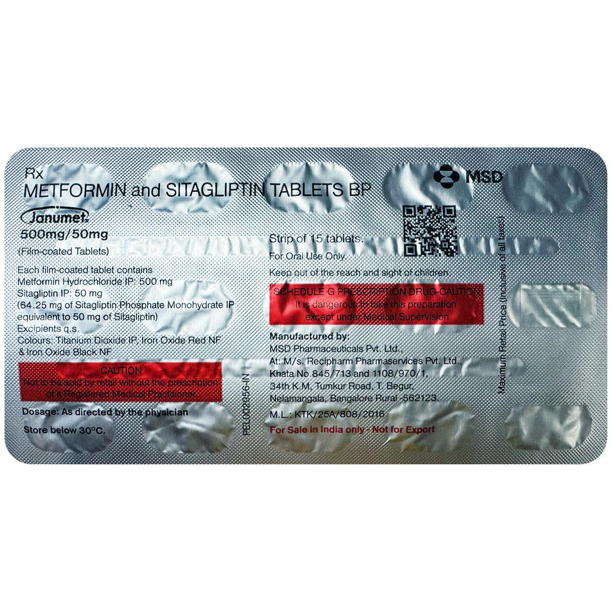 Janumet 500/50 Tablet 15's, Pack of 15 Janumet 500/50 Tablet 15's, Pack of 15