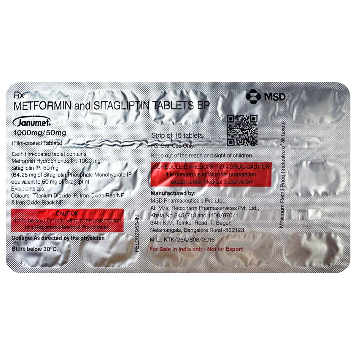 Janumet 1000/50 Tablet 15's, Pack of 15 Janumet 1000/50 Tablet 15's, Pack of 15