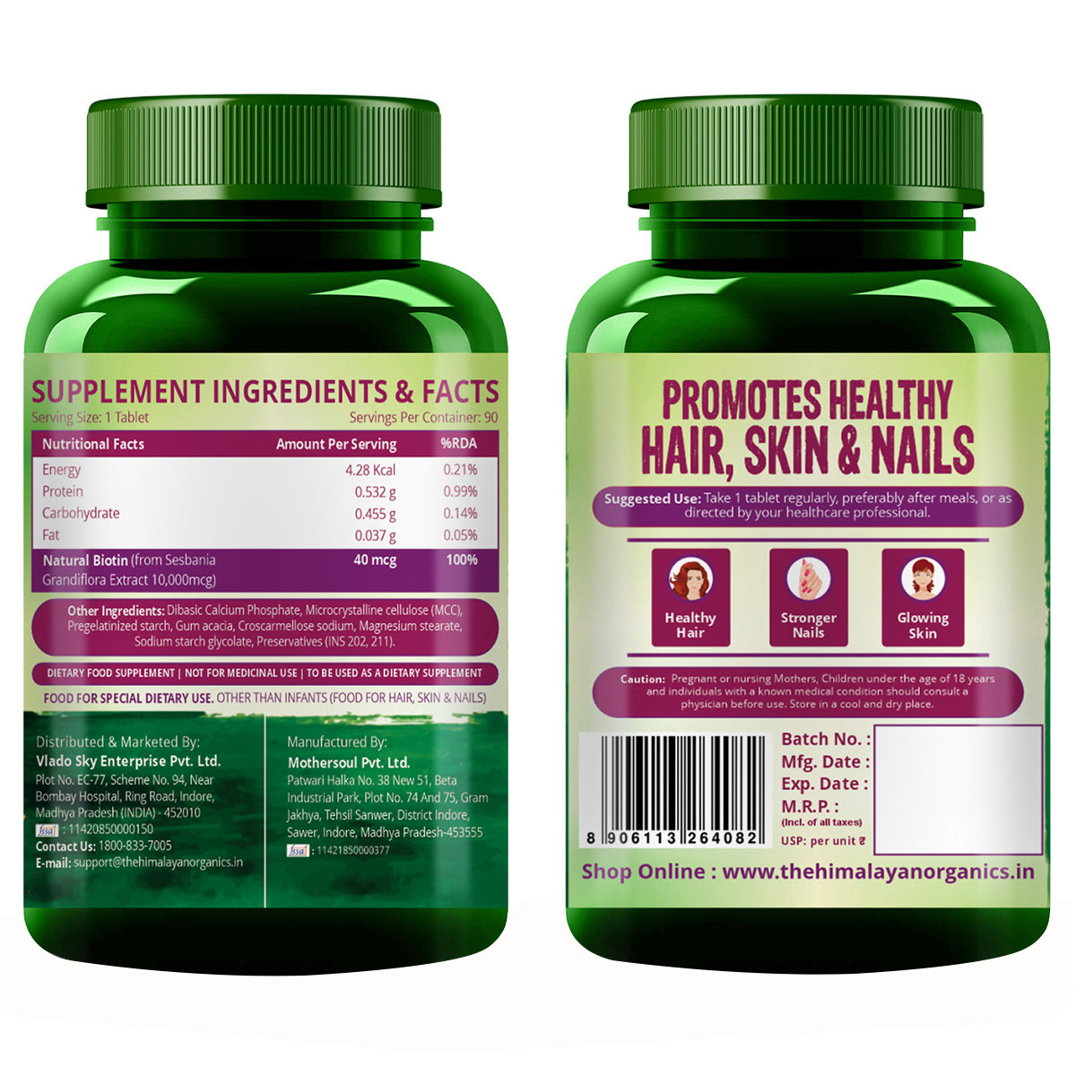 Vlado’s Himalayan Organics Biotin 10000 MCG Tablets for men & Women, 90 Veg Tablets | Hair Growth, Radiant Skin and Stronger Nails I Sesbania Grandiflora Extract Biotin, Pack of 1 Vlado’s Himalayan Organics Biotin 10000 MCG Tablets for men & Women, 90 Veg Tablets | Hair Growth, Radiant Skin and Stronger Nails I Sesbania Grandiflora Extract Biotin, Pack of 1