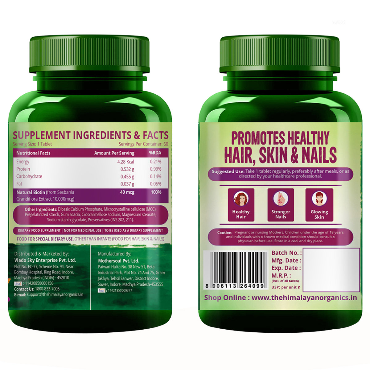 Vlado’s Himalayan Organics Biotin 10000 MCG Tablets for Men & Women, 60 Veg Tablets | Hair Growth, Radiant Skin and Stronger Nails I Sesbania Grandiflora Extract Biotin, Pack of 1 Vlado’s Himalayan Organics Biotin 10000 MCG Tablets for Men & Women, 60 Veg Tablets | Hair Growth, Radiant Skin and Stronger Nails I Sesbania Grandiflora Extract Biotin, Pack of 1