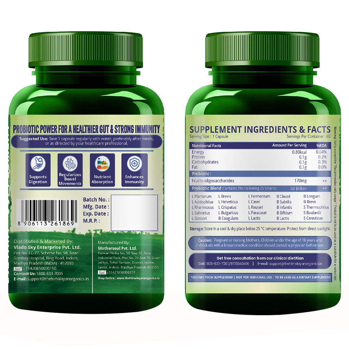 Vlado’s Himalayan Organic Probiotics 60 Billion CFU + 170Mg Prebiotics + 24 Strains Supplement, 60 Veg Capsules | Better Nutrient Absorption, Pack of 1 Vlado’s Himalayan Organic Probiotics 60 Billion CFU + 170Mg Prebiotics + 24 Strains Supplement, 60 Veg Capsules | Better Nutrient Absorption, Pack of 1