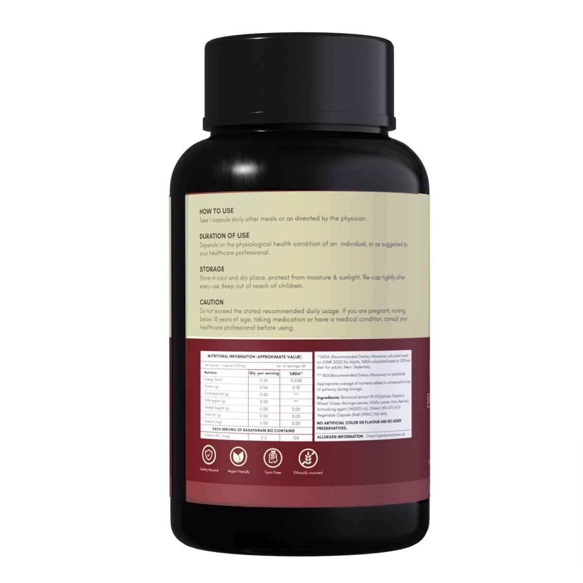 Rasayanam Plant Based Vitamin B12, 60 Capsules, Pack of 1 Rasayanam Plant Based Vitamin B12, 60 Capsules, Pack of 1