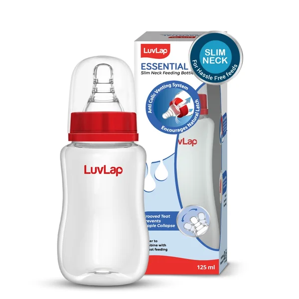 Luvlap Slim Neck Feeding Plain Bottle for 0M+ (18899), 125 ml, Pack of 1