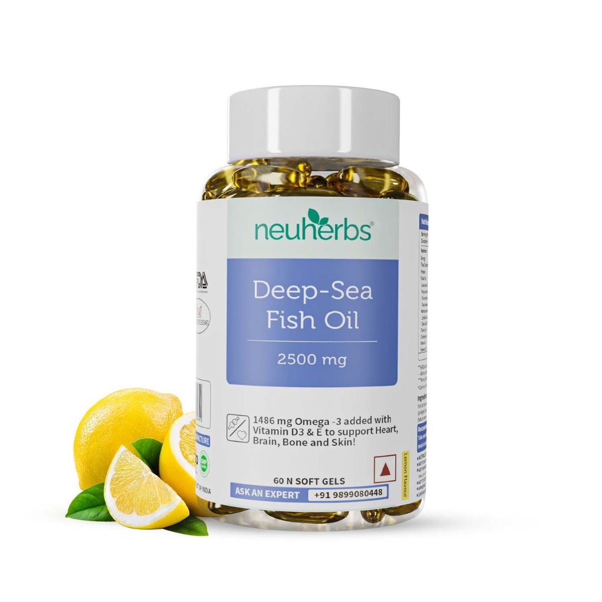 Neuherbs DeepSea Fish Oil 2500 mg Lemon Flavour, 60 Softgels Price