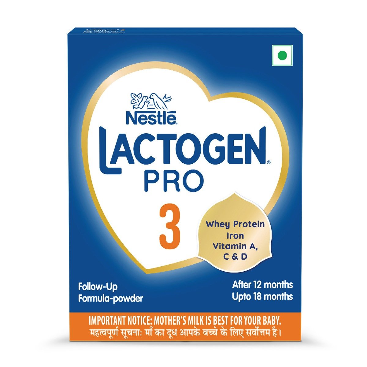 Lactogen Pro 3, Follow-Up Formula With Iron, Whey Protein And Vitamins, After 12 Months Up To 18 Months, Bag-In-Box Pack, 400 gm, Pack of 1 Lactogen Pro 3, Follow-Up Formula With Iron, Whey Protein And Vitamins, After 12 Months Up To 18 Months, Bag-In-Box Pack, 400 gm, Pack of 1