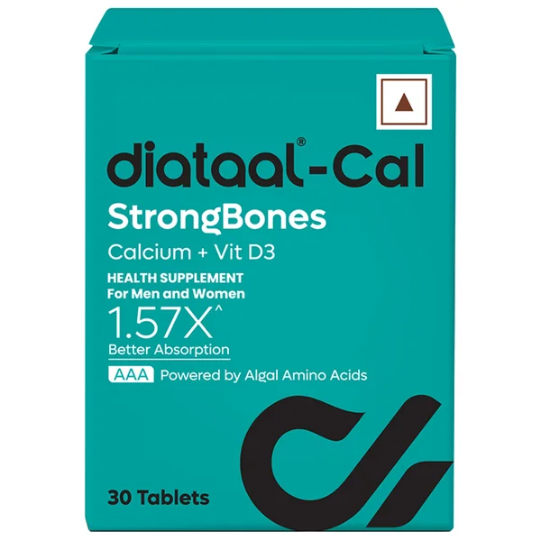 Diataal Cal Strong Bones 30 Tablets | Clinically Tested AAA Calcium + 400 IU Vit D3 + Glycine | 57% Better Absorption | For Strong Bones, Joints &amp; Muscles | Patented Japanese Tech, Pack of 1 Tablet