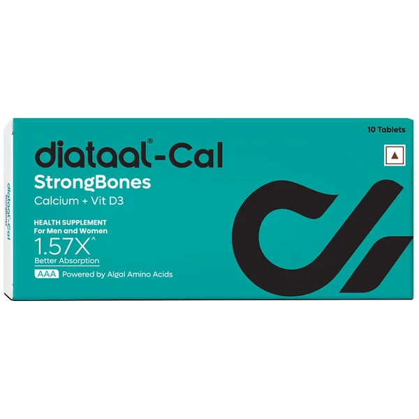 Diataal Cal Strong Bones 10 Tablets | Clinically Tested AAA Calcium + 400 IU Vit D3 + Glycine | 57% Better Absorption | For Strong Bones, Joints &amp; Muscles | Patented Japanese Tech |, Pack of 10