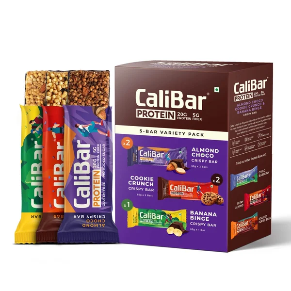 CaliBar 20g Protein 5-BAR Variety Pack | No Added Sugar, 5x65 gm
