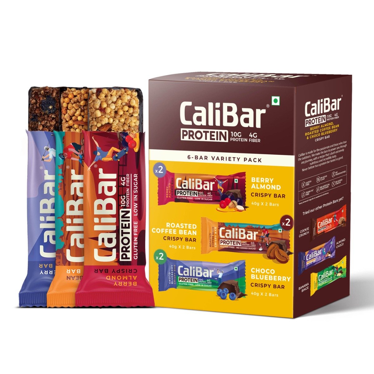CaliBar 10g Protein 6-BAR Variety Pack | No Added Sugar, 6x40 gm, Pack of 1 CaliBar 10g Protein 6-BAR Variety Pack | No Added Sugar, 6x40 gm, Pack of 1