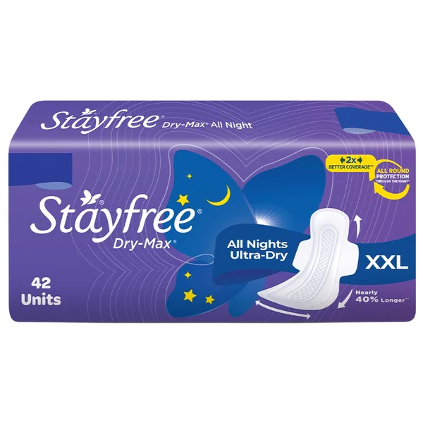 Stayfree Dry-Max All Night Ultra-Dry Pads With Wings XXL, 42 Count, Pack of 1