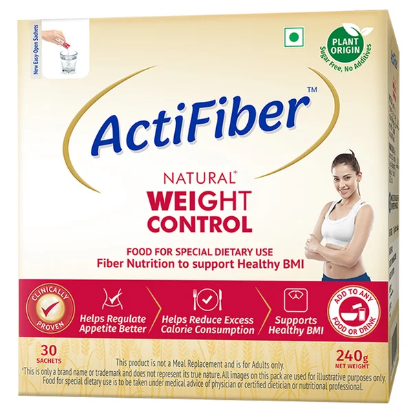 ActiFiber Natural Weight Control | Get Fit | Regulate Appetite Better | Reduce Excess Calories | Clinically Proven | Easy to Use | Plant Origin | Certified Safe | Women &amp; Men (240Gms Pack, 30 Sachets), Pack of 1