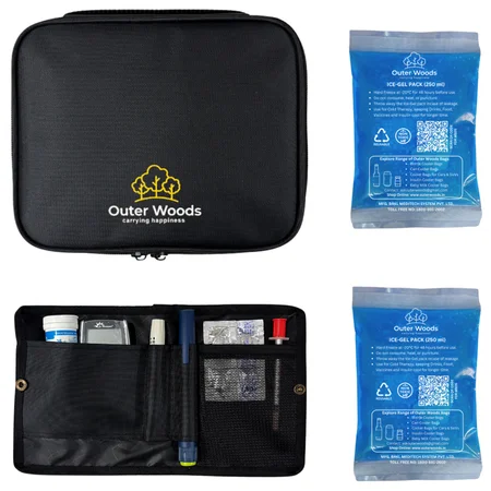 Outer Woods Insulin Cooler Bag Plus Black 2 Ice Gel Packs, 1 Count