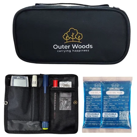 Outer Woods Insulin Cooler Bag Black 2 Ice Gel Packs, 1 Count