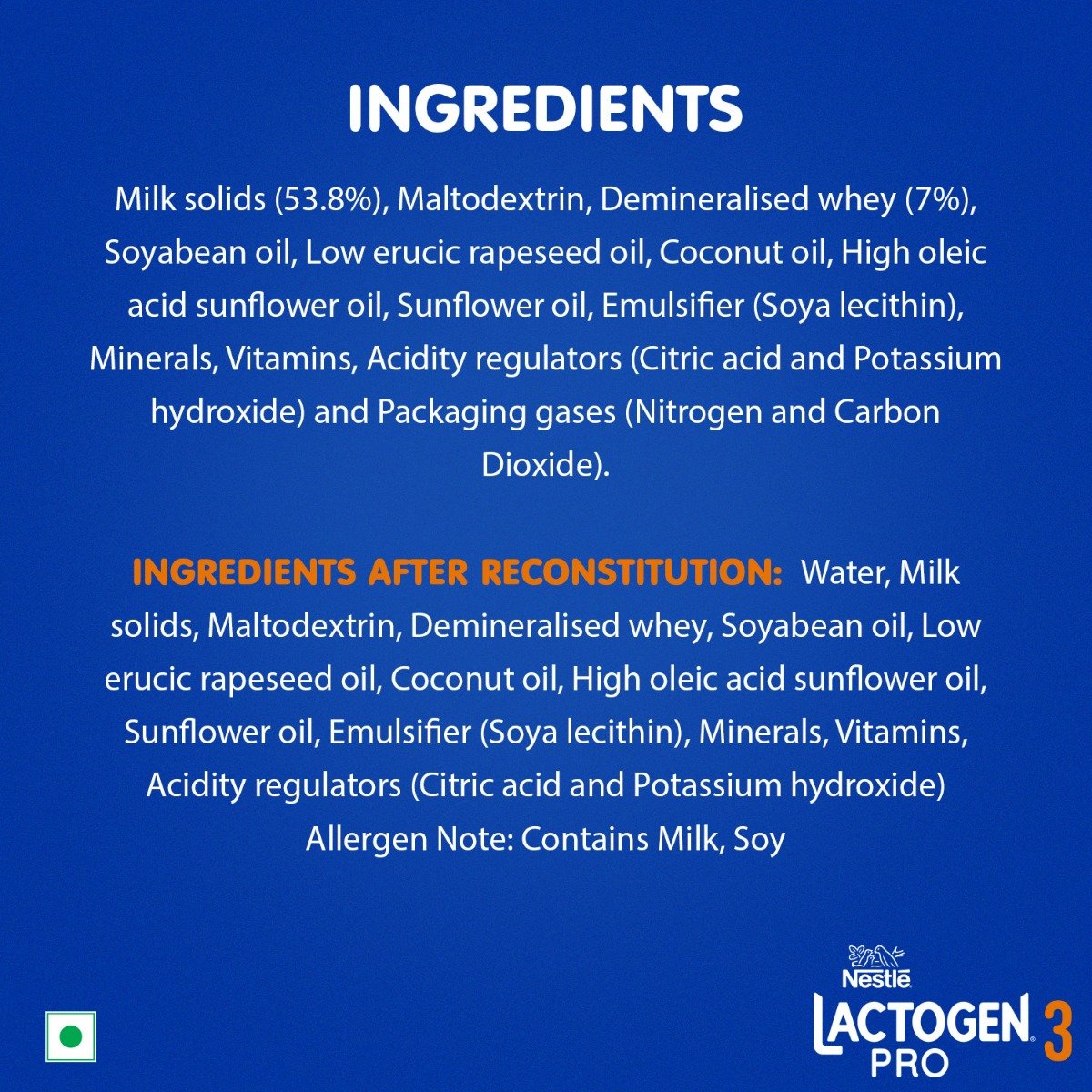 Lactogen Pro 3, Follow-Up Formula With Iron, Whey Protein And Vitamins, After 12 Months Up To 18 Months, Bag-In-Box Pack, 400 gm, Pack of 1 Lactogen Pro 3, Follow-Up Formula With Iron, Whey Protein And Vitamins, After 12 Months Up To 18 Months, Bag-In-Box Pack, 400 gm, Pack of 1