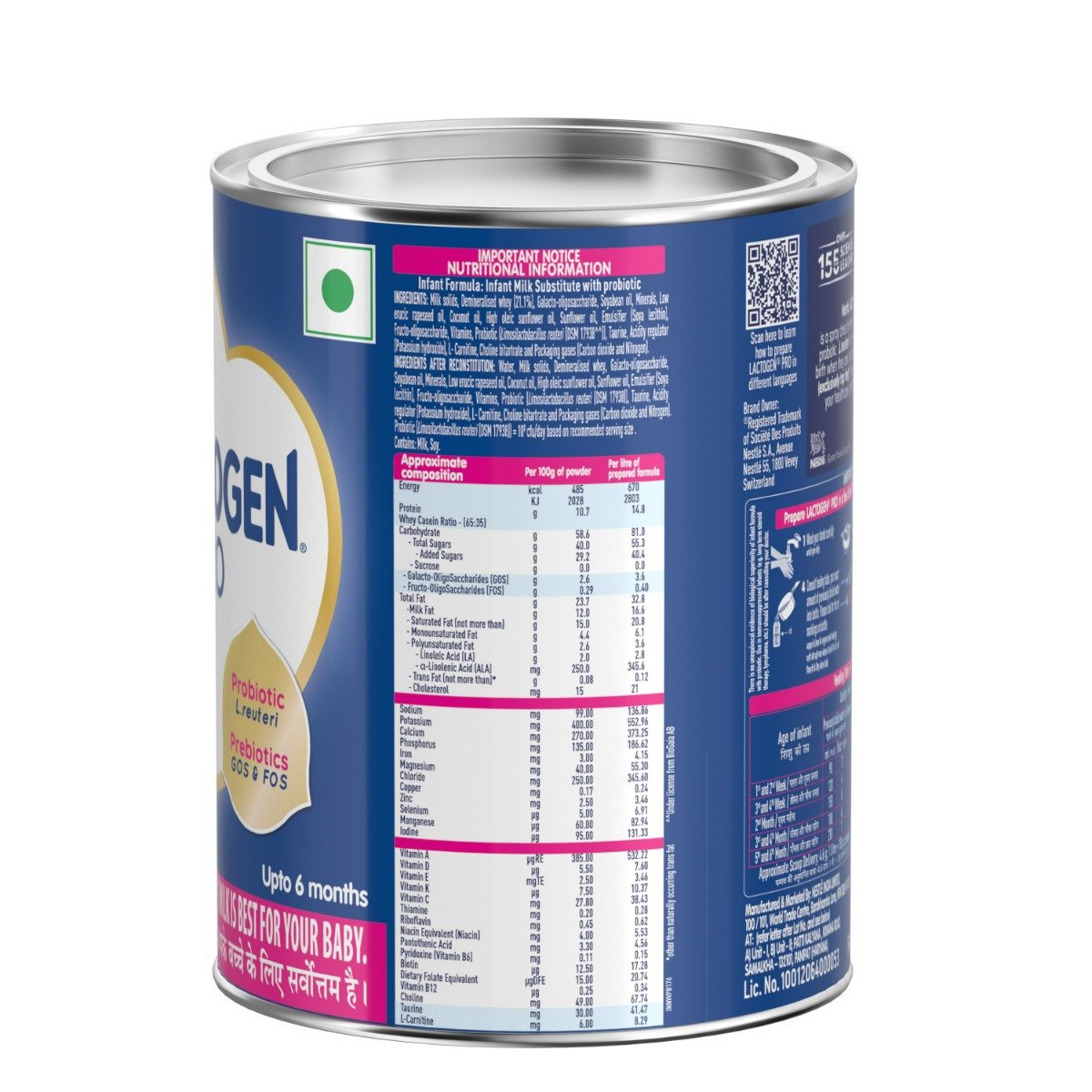 Nestle Lactogen Pro 1, Infant Formula Up to 6 Months with Probiotic and Prebiotics, Tin, 400gm, Pack of 1 Nestle Lactogen Pro 1, Infant Formula Up to 6 Months with Probiotic and Prebiotics, Tin, 400gm, Pack of 1