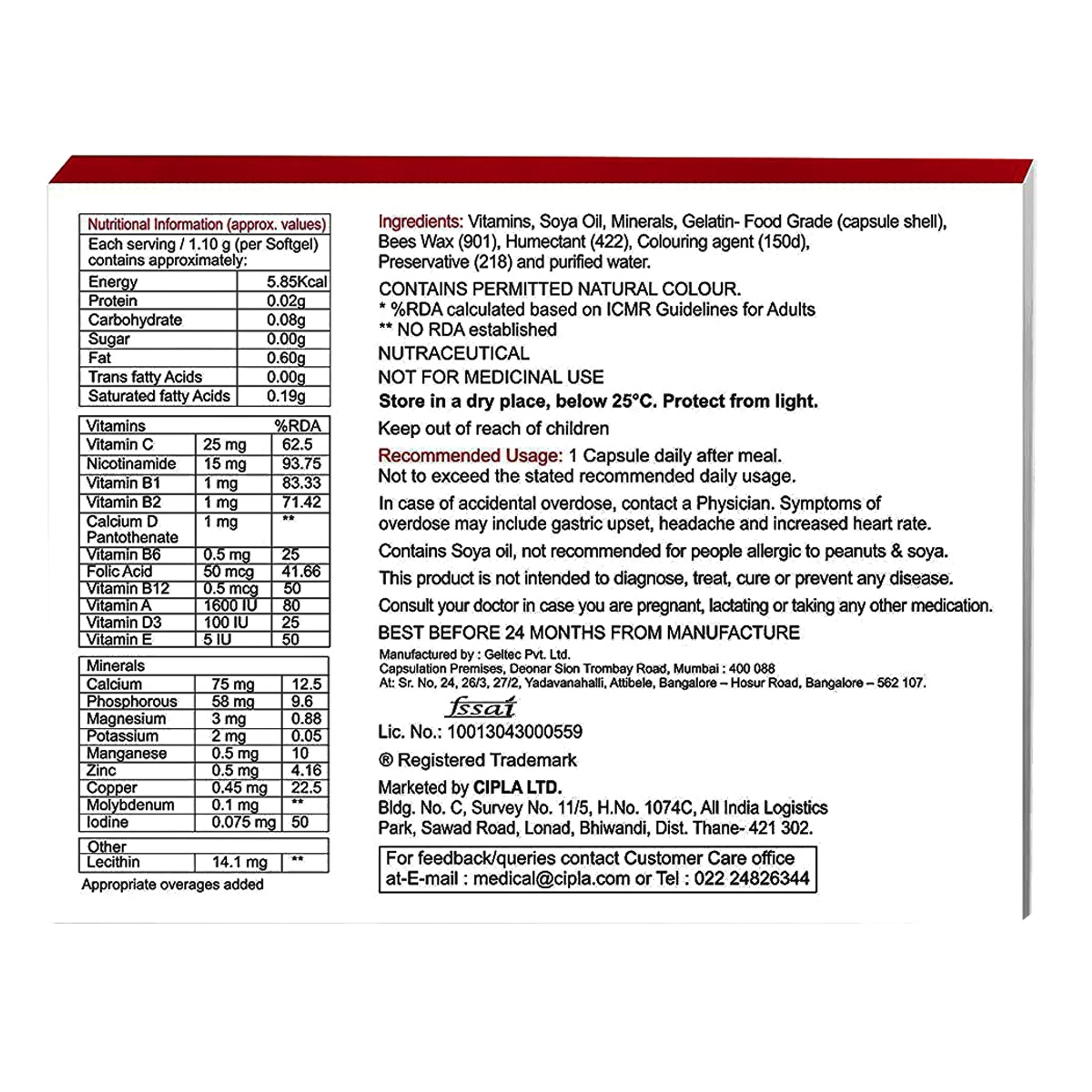Maxirich Multivitamin &amp; Minerals Softgel, 10 Capsules, Pack of 10