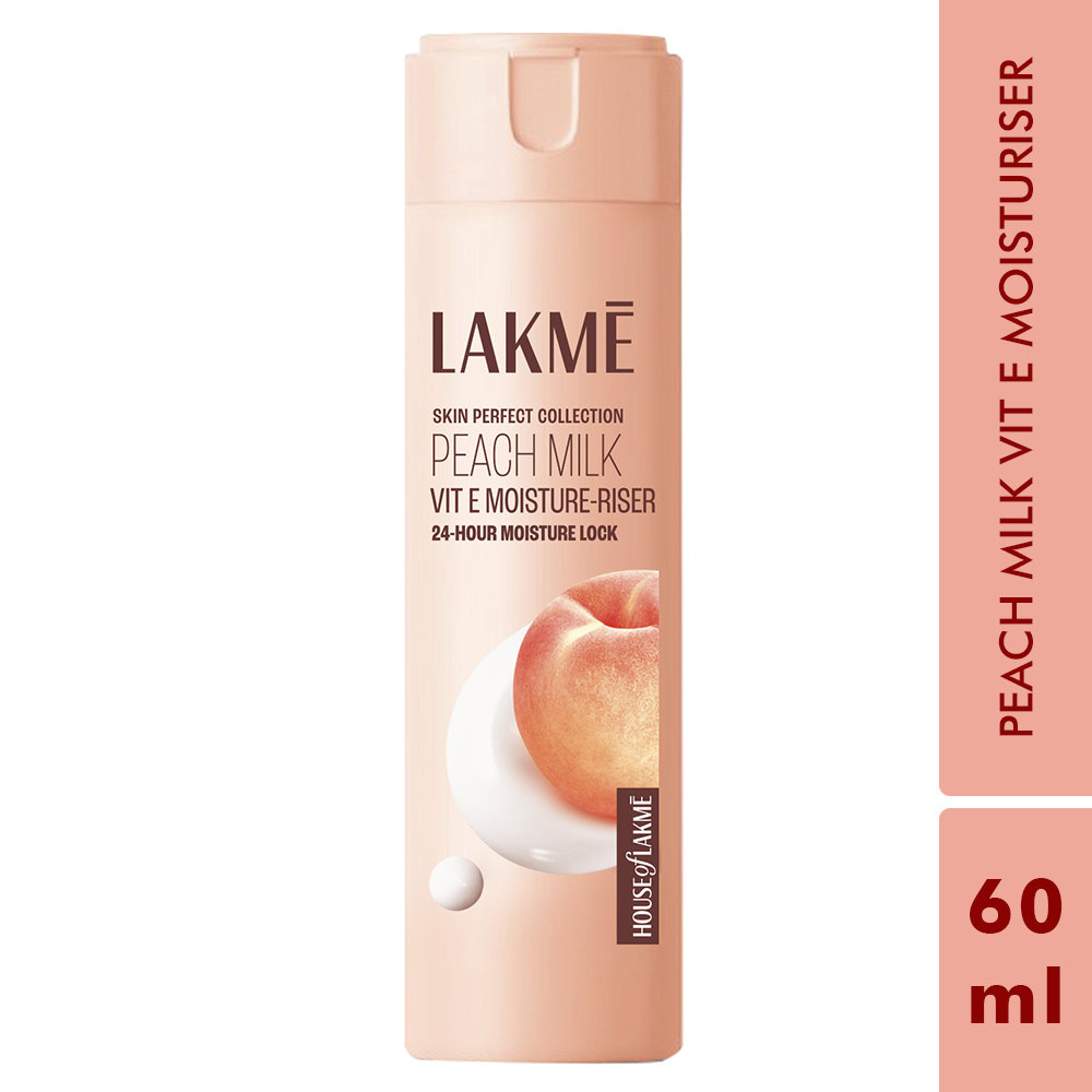 Lakme Peach Milk Moisturizer Body Lotion 60 ml | Peach Milk Extract, Vitamin C & E | Moisturises Skin For 24Hrs | Lightweight | Non Sticky | All Season Crème | For All Skin Type, Pack of 1 Lakme Peach Milk Moisturizer Body Lotion 60 ml | Peach Milk Extract, Vitamin C & E | Moisturises Skin For 24Hrs | Lightweight | Non Sticky | All Season Crème | For All Skin Type, Pack of 1