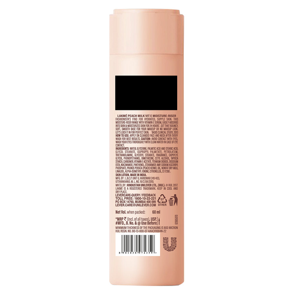 Lakme Peach Milk Moisturizer Body Lotion 60 ml | Peach Milk Extract, Vitamin C & E | Moisturises Skin For 24Hrs | Lightweight | Non Sticky | All Season Crème | For All Skin Type, Pack of 1 Lakme Peach Milk Moisturizer Body Lotion 60 ml | Peach Milk Extract, Vitamin C & E | Moisturises Skin For 24Hrs | Lightweight | Non Sticky | All Season Crème | For All Skin Type, Pack of 1