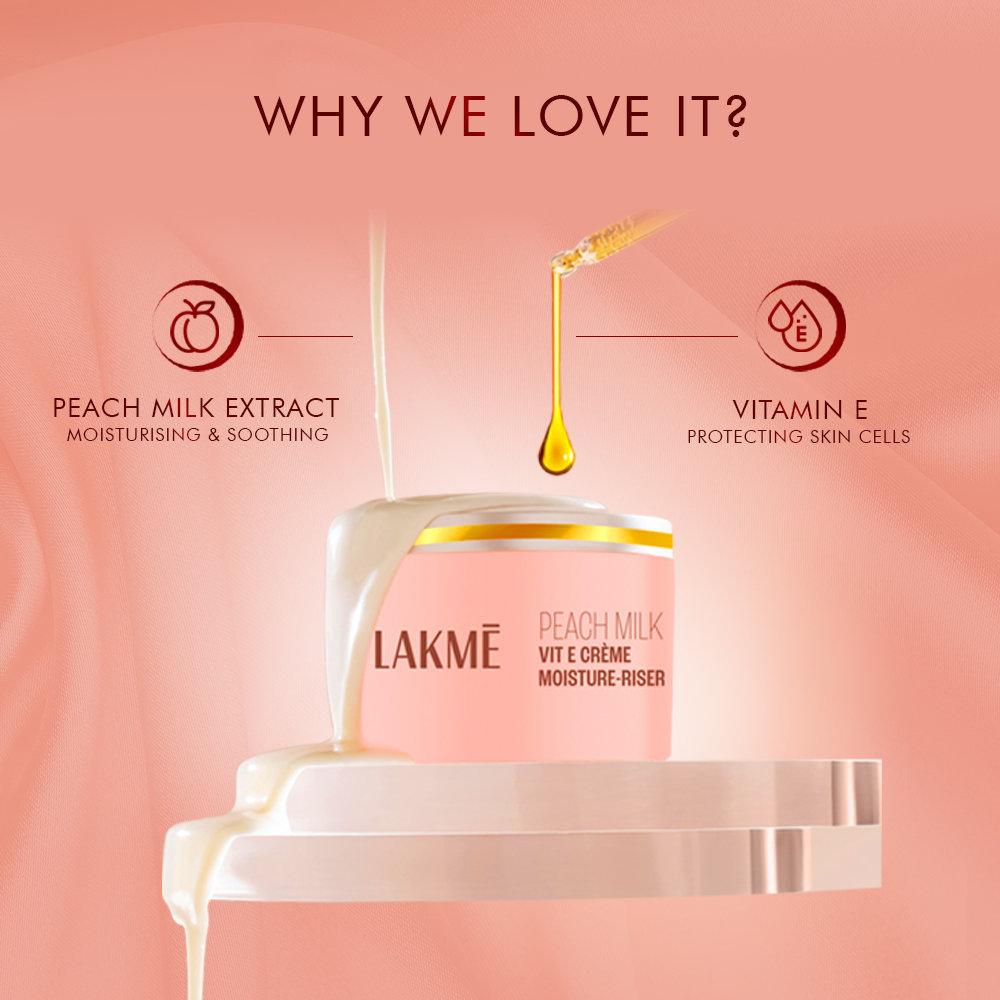 Lakme Peach Milk Vit E Creme Moisturiser 200 gm | Vitamin E & Peach Milk Extract | Moisturised Skin For 24 Hrs | For Beautiful Skin | Non Greasy & Lightweight | All Season Cream, Pack of 1 Lakme Peach Milk Vit E Creme Moisturiser 200 gm | Vitamin E & Peach Milk Extract | Moisturised Skin For 24 Hrs | For Beautiful Skin | Non Greasy & Lightweight | All Season Cream, Pack of 1