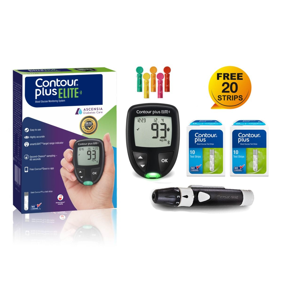Contour Plus Elite Blood Glucose Monitoring System with Free 20 Strips