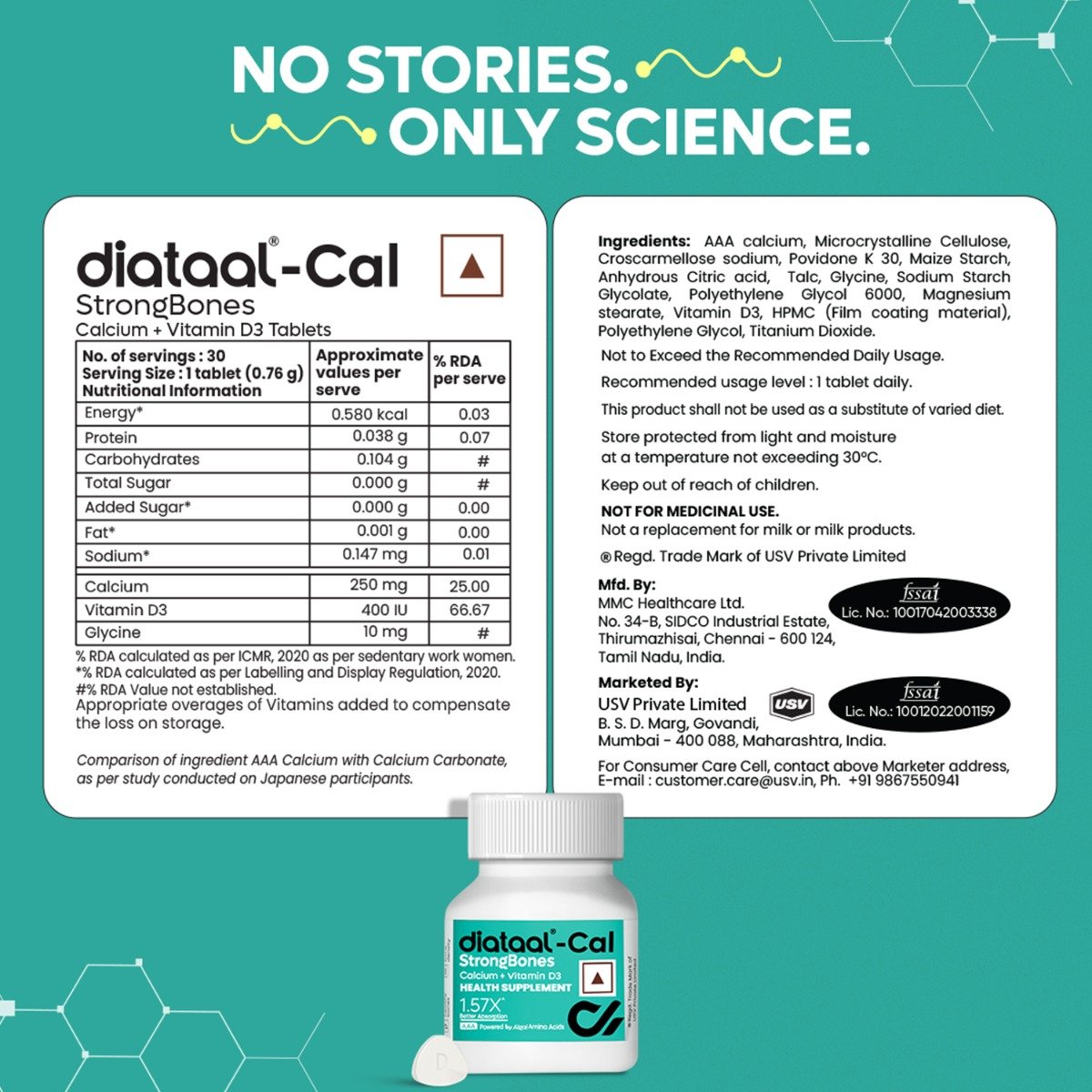 Diataal Cal Strong Bones 30 Tablets | Clinically Tested AAA Calcium + 400 IU Vit D3 + Glycine | 57% Better Absorption | For Strong Bones, Joints & Muscles | Patented Japanese Tech, Pack of 1 Tablet Diataal Cal Strong Bones 30 Tablets | Clinically Tested AAA Calcium + 400 IU Vit D3 + Glycine | 57% Better Absorption | For Strong Bones, Joints & Muscles | Patented Japanese Tech, Pack of 1 Tablet