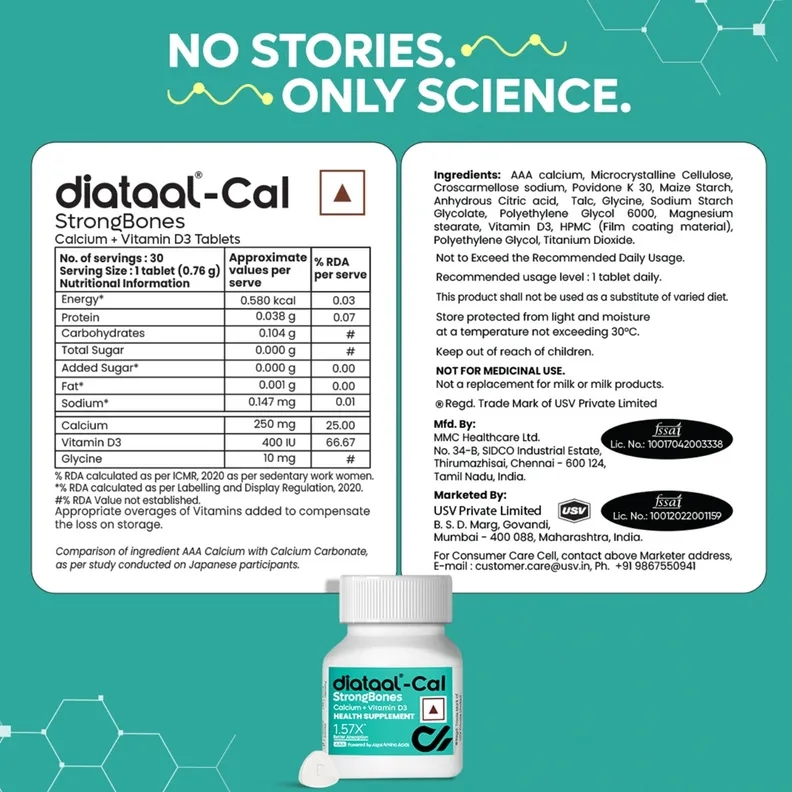 Buy Diataal Cal Strong Bones 30 Tablets | Clinically Tested AAA Calcium ...